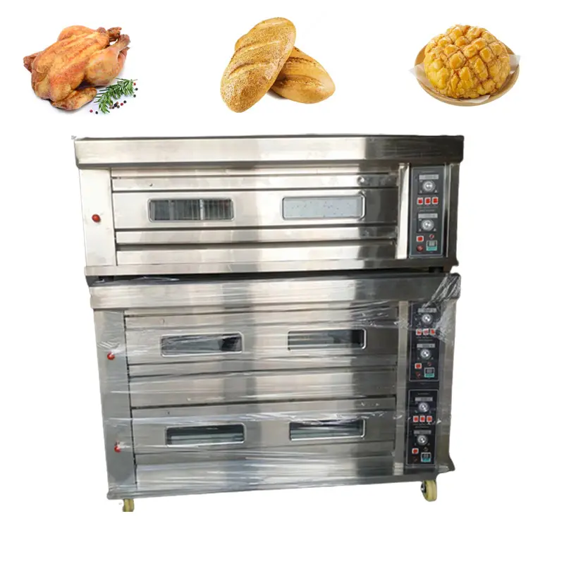 Oven listrik komersial memanggang tunggal pizza besar, oven roti dek batu dengan uap untuk pizza