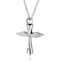 Collier pendentif urne commémorative en acier inoxydable ARNAN Aile d'ange et croix, bijou pour cendres, cadeau souvenir pour femmes et hommes