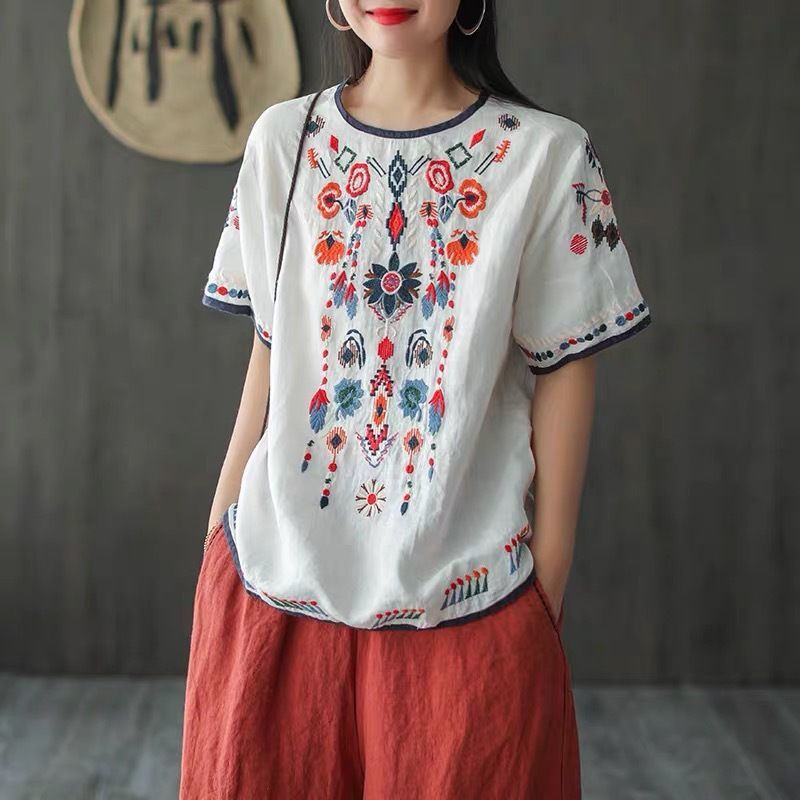 White flower embroidery shirt blouse