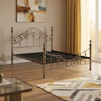 Cadre de lit en métal doré minimaliste moderne, robuste, en acier, pour lit simple ou double, avec tête de lit, meubles de chambre à coucher