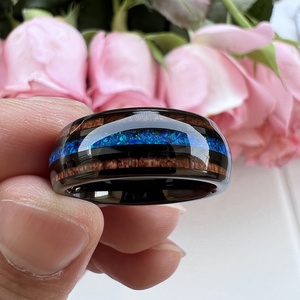 Anillo de Tungsteno Negro de 8mm de Coolstyle Jewelry Wholesale para Hombre y Mujer, Anillo de Compromiso y Boda, Joyería de Moda con Incrustaciones de Ópalo Azul y Madera <span class=keywords><strong>Koa</strong></span> - Product Image 4