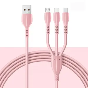 Macaron 3a Usb Snel Opladen 1.2M Meerdere Stekker 3 In 1 Kleur Kabel Voor Mobiele Telefoon