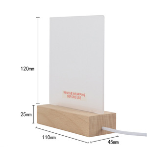 Lampe de nuit en acrylique avec base LED en bois de hêtre, support de lampe, tableau de messages, artisanat, lampe en bois USB, décoration moderne pour la maison - Product Image 5