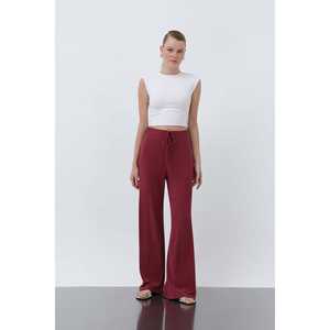 Pantalon large côtelé pour femme, taille haute, en tricot respirant - Product Image 4