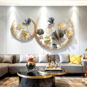 Décoration murale en métal de luxe en forme de feuille de Ginkgo, grande sculpture murale en feuille d'or et d'argent, décoration murale moderne en métal faite à la main pour le salon, la chambre - Product Image 3