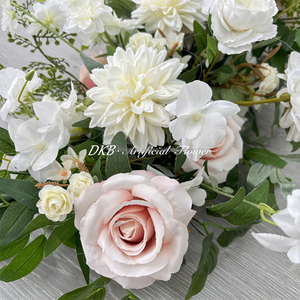 DKB - Centro de Mesa de Flores Artificiales Hechas a Mano, Color Verde y Blanco, Camino de Mesa con Rosas, Follaje Artificial, Decoración de Mesa de Boda, Seda - Product Image 4