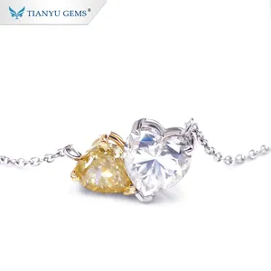 Tianyu gems two pieces heart shape moissanite diamonds white and yellow gold color pendant
