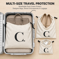 Sacs à cordon en toile de coton personnalisés avec initiales, pochette en mousseline à cordon noir pour bijoux, sacs à main, chaussures et emballages anti-poussière