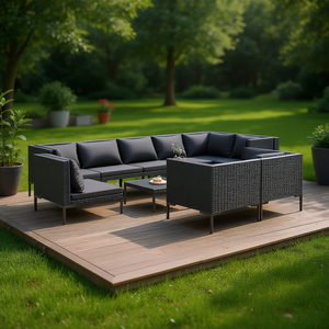 Modular Dark Grey Outdoor Garden <b>Sofa</b> <b>Set</b> With Pe Rattan And High Density Foam Cushions For Contemporary Patio Furniture - Product Image 3