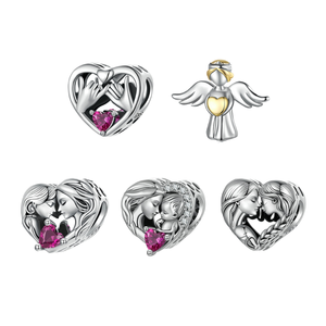 Serie familiar 925 plata esterlina DIY accesorios de joyería rodio Vintage hermana madre encanto circón corazón cuentas para Original - Product Image 4