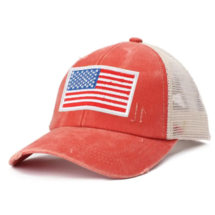 wholesale American Flag Embroidered Baseball Cap Hole Hat Women's Ponytail Hats Baseball