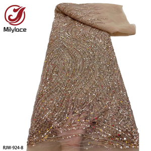 Sang trọng nặng đính cườm <span class=keywords><strong>sequin</strong></span> pháp vải tuyn ren Bridal cháy cam Nigeria đính cườm thêu ren vải - Product Image 4