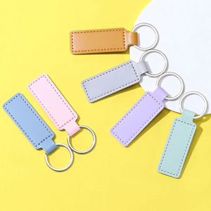 Custom Logo Laserable Pu <b>Leather</b> <b>Keychain</b> Rectangle Circle Oval Shape Promotional Gifts Luxury Blank Keyring for Laser Engraving - Product Image 2