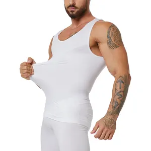 メンズ女性化乳房コンプレッションメンズブラシャツ、男性用タンクトップスリミングアンダーシャツボディシェイパー