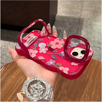 Fleur Romantique Invisible Double Titulaire Vague Bord TPU Housse de Téléphone Portable pour Iphone X Xr Xs 11 12 13 14 15 16 17 Pro Max