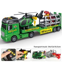 Camion de transport de chars géants 65 cm, modèle de véhicule militaire, pack méga avec hélicoptère, remorque plateau, son et lumière pour jeu de rôle