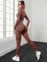 Ensemble de yoga et d'entraînement 2 pièces pour femme : Haut uni respirant sans couture, délavé, ajouré, mat, à manches longues et pantalon taille haute sculptant les hanches
