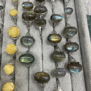 Anelli in <span class=keywords><strong>Cristallo</strong></span> Naturale di <span class=keywords><strong>Labradorite</strong></span>, Ametista e Larimar, Anello Regolabile in Rame per Regalo, Anello in Quarzo Curativo - Product Image 1