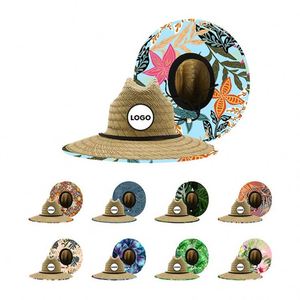 Sombrero de Paja Personalizado con Logotipo Promocional, Unisex, de Ala Ancha, Tejido, Estilo Americano, para Verano, Pesca, Playa, Salvavidas - Product Image 1