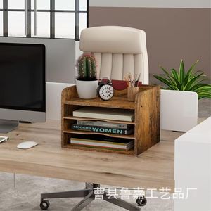 Organizador de escritorio de madera de varias capas, 4 niveles, para papelería y libros, tipo rectangular. - Product Image 2