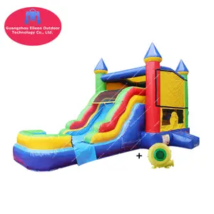 classic water slide Suppliers-Tropical Themed Bouncing Castle Kids Bouncy Castle Water Slide Inflatable Bouncy House Double Lane Slip Slide for Party 7x5x3.5m