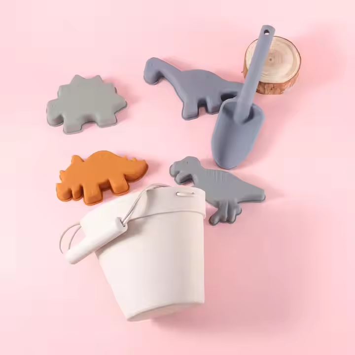 Dino 6Pcs in a set Little Grey Bucket and Bule Shovel