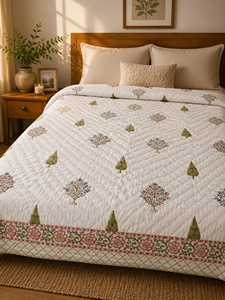 MALONI CREATIONS Edredón de Algodón con Estampado Floral Hecho a Mano, Estilo Jaipuri Razai, Decoración Boho para el Hogar, 200 Hilos, Excelente Calidad - Product Image 5