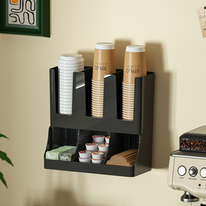 Black Acrylic Cup Holder 2 Tier For Coffee Tea Shops Wall Mount Drink Dispenser Storage Organizer Kitchen Countertop Use - Product Image 4