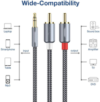 Cable Adaptador de Audio Estéreo de 3.5mm Macho a 2RCA Macho, Conectores Chapados en Oro, Certificación CE/RoHS, Metal Duradero para Smartphones y MP3