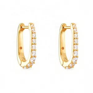 Milskye New Arrival Jewelry 18k Gold Plated 925 Sterling Silver Paper Clip Huggie Round Zircon Earrings For Women