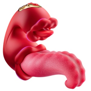 Massaggiatore 3-in-1 per capezzoli, vagina e sesso orale, 10 modalità di vibrazione, vibratore a forma di rosa con lingua leccante, impermeabile IPX7, telecomando per donne - Product Image 1