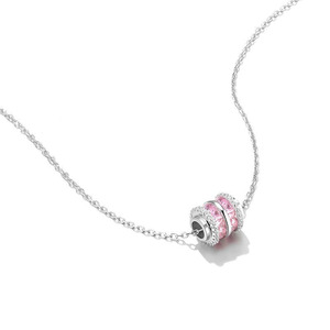 Collana con Ciondolo Sottile Placcato Argento all'Ingrosso, con Zircone Rosa Incastonato, per Donne e Ragazze - Product Image 1