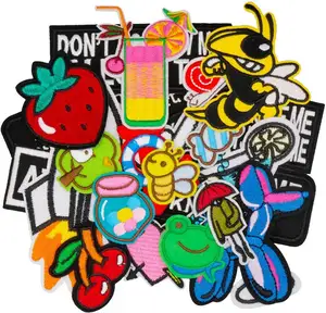 chenille letter patches bulk Suppliers-Bulk Cheap college fabric iron on 3d stock heat press embroidered patch sequins number letter animals custom embroidery patches