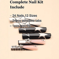 Ongles Press-On de Luxe Effet Chrome Argenté Étoile Croix Y2K Glamour, Faux Ongles Faits Main Réutilisables, Cadeau pour Femme, Vente en Gros et Dropshipping