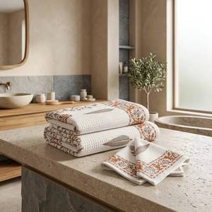 Juego de Toallas de Algodón Waffle, 1 Toalla de Baño y 2 Toallas de Mano, Estampado a Mano, Secado Rápido, Suaves, Ecológicas, para Baño y Viajes - Product Image 4