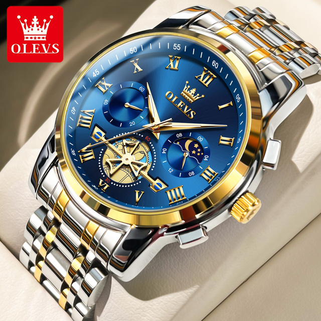OLEVS 2859 Mens Watches Luminous Waterproof Solid Steel Strip Watch Quartz Men Sport Chronograph Business Wristwatch Clock
