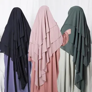 2024 meilleur hijab Khimar nouveau design prêt à expédier hijab en mousseline de soie à trois couches pour les femmes musulmanes