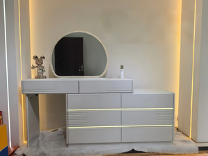 Modern Makeup <b>Vanity</b> Table with <b>Lighted</b> <b>Mirror</b> and Storage Drawers for Bedroom Furniture - Product Image 2