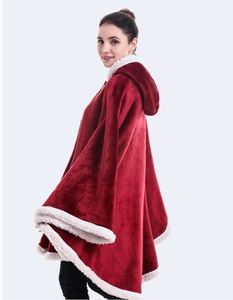 Bambini adulti <span class=keywords><strong>mantello</strong></span> <span class=keywords><strong>mantello</strong></span> peluche con cappuccio coperta indossabile coperta Sherpa Trim TV divano Poncho coperta - Product Image 5