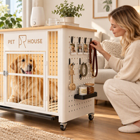 Nichoir de luxe pour chien de style meuble, avec dessus en bois, table d'appoint pour animaux de compagnie avec roulettes, maisonnette d'intérieur pour chien avec panneau perforé de rangement DIY