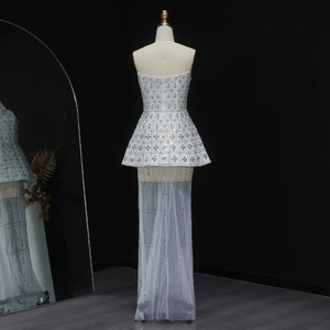 Splendido abito da sera senza spalline in cristallo di lusso Dubai bianco con mantello fluente per le donne matrimonio Paty Lsz545-1 - Product Image 5