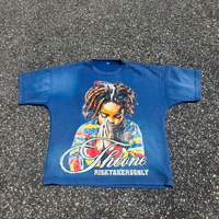 T-shirt dégradé bleu délavé style vintage, impression DTG Kornit, effet soleil délavé, coupe ample, streetwear, 280 g/m², T-shirt d'été