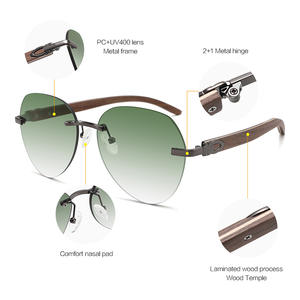 Gafas de Sol Conchen sin Marco para Mujer, Patillas de Madera, Lentes de PC con Protección UV400, Modernas, para Viajes - Product Image 3