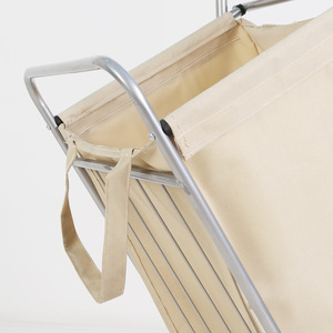 Double Layer <b>Laundry</b> Basket Canvas Storage Rack <b>Standing</b> Type Home Clothing Organizer Minimalist Design Durable Rectangle Shape - Product Image 3