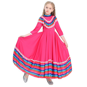 Vestido Largo Mexicano para Niñas, Vestido con Volantes a Rayas de Arcoíris, Disfraz de Halloween para Niños, Disfraz de Película de Televisión, Disfraz de Festival - Product Image 2