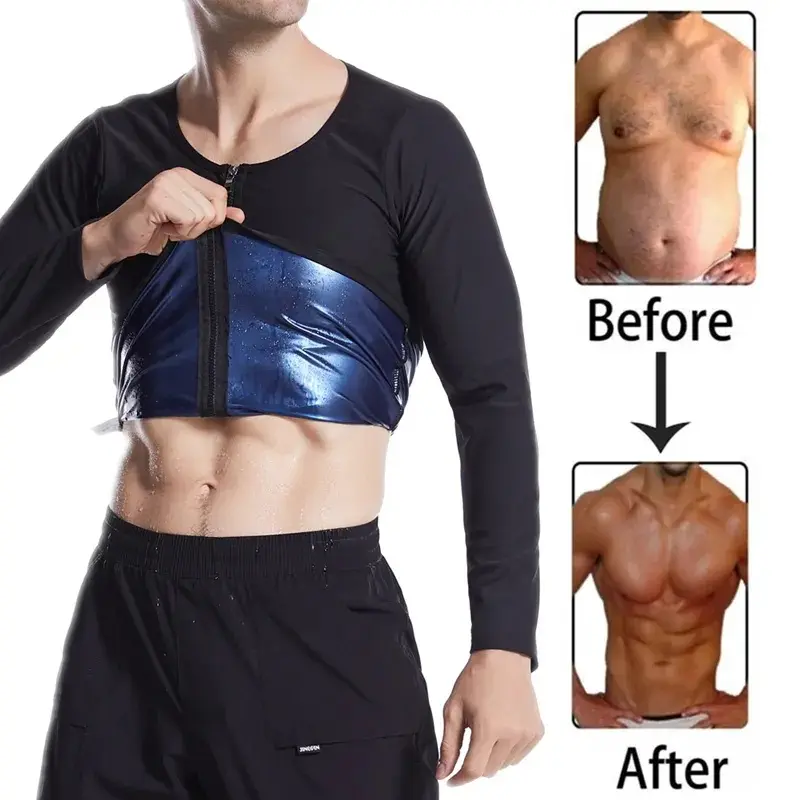 Men Sauna Shirt Long Sleeve Sauna Suit Sweat Compression Top Weight Loss Body Shaper for Workout Sports