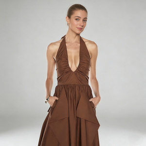 <span class=keywords><strong>Abito</strong></span> lungo elegante da donna marrone con scollo all'americana, senza maniche, a trapezio, estivo, da spiaggia, per feste, con tasche - Product Image 2