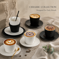 Ensemble tasse et soucoupe en céramique moderne à motif pierre émaillée pour service de barista de café, programmes de marque privée, acheteurs en gros