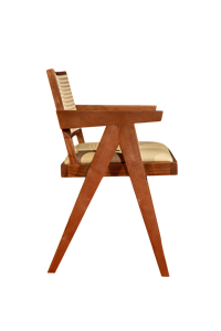 Modern Ash Wood <b>Dining</b> Set with Pierre <b>Chair</b> <b>Walnut</b> Leather Cushioned Seat & Rattan Back for Home & Villa Use - Product Image 5