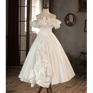 Nuevo <span class=keywords><strong>Vestido</strong></span> de Novia Moderno de Talla Grande 2025, Estilo Princesa, Blanco, Satinado, con Volantes, Largo hasta el Suelo, Elegante <span class=keywords><strong>Vestido</strong></span> de Gala con Encaje Floral - Product Image 6